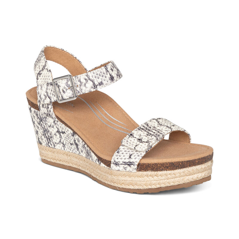 Aetrex Womens Sydney Quarter Strap Espadrille Wedges Snake - SIrljFIDW